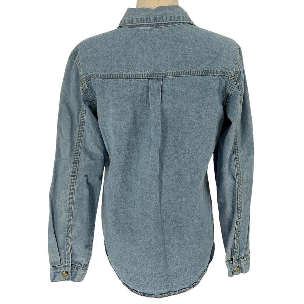 SHEIN Denim Shirt Light‎ Wash 100% Cotton Button Down Pockets Small 4 - Picture 2 of 7